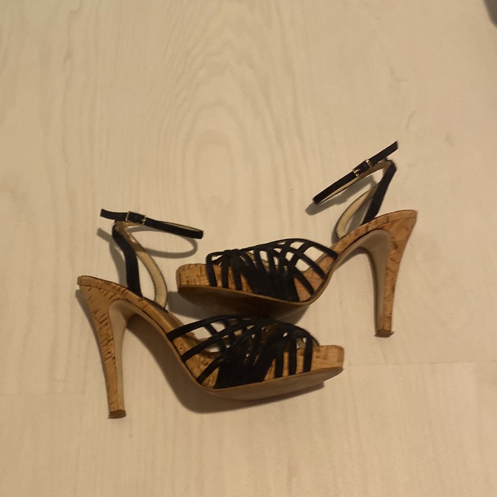 Calvin Klein Cork Navy Strap Platform Heels 7M